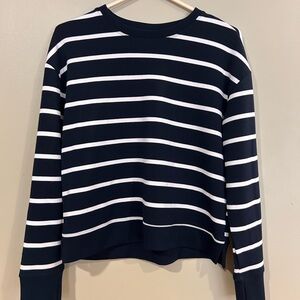 Danskin Women's Striped Crew Neck Sweater - Dark Blue and White